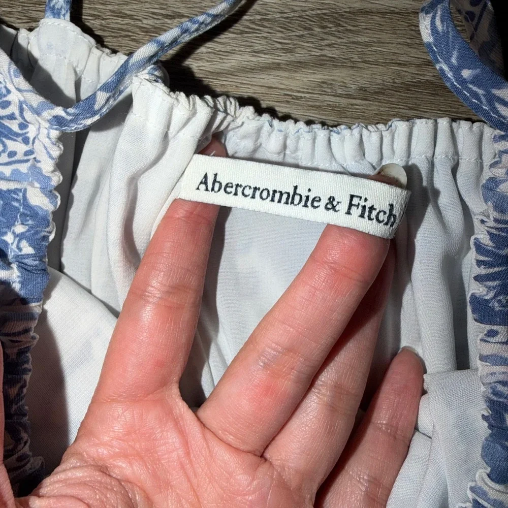 Abercrombie & Fitch Blue White Floral Toile Smocked Maxi Dress Large L
